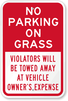 No Parking On Grass Sign