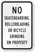 No Skateboarding Rollerblading Or Bicycle Grinding Sign