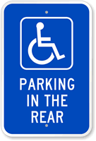 Parking In The Rear with Handicap Symbol Sign