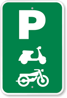 Parking Scooter and Bike with Graphic Sign