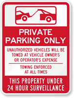 Private Property Parking, 24 Hour Surveillance Sign
