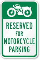 Reserved For Motorcycle Parking Sign with Bike Graphic