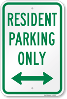 Resident Parking Only Sign with Arrow