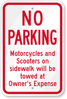 No Parking Motorcycles And Scooters On Sidewalk Sign