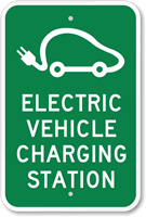 Electric Vehicle Charging Station With Graphic Sign
