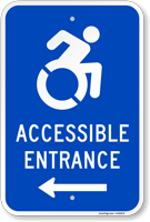 Accessible Entrance Sign with Arrow and Updated Graphic