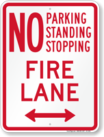 Bidirectional No Parking, Fire Lane Sign