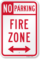 Directional No Parking Fire Zone Sign