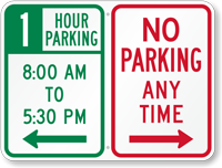 Custom No Parking Anytime Sign, Right Arrow