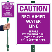 Custom Caution Reclaimed Water Line No Digging Sign