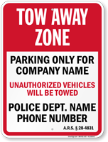 Custom Arizona Tow-Away Sign