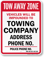 Custom Nevada Tow Away Sign