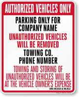 Custom Oregon Tow Away Sign