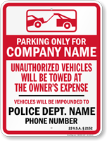 Custom Vermont Tow Away Sign