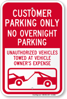 Customer Parking Only, No Overnight Parking Sign