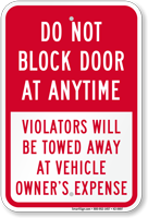 Do Not Block Door At Anytime Sign