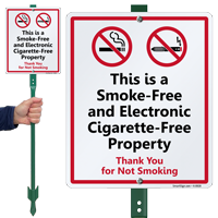 Smoke Free And Electronic Cigarette Free Signs with Symbol  Yard Sign with Stake