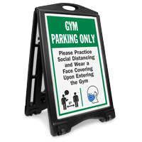 Gym Parking Only Practice Social Distancing and Wear a Face Covering Upon Entering BigBoss A-Frame Portable Sidewalk Sign