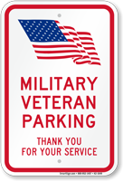 Military Veteran Parking Sign with USA Flag