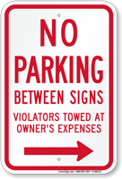 No Parking Between Signs (Right Arrow)
