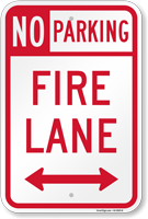 No Parking Fire Lane Sign with Arrow