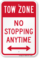 No Stopping Anytime Tow Zone Sign
