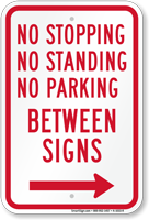 No Stopping or Parking Between Signs, Right Arrow