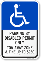 Parking By Disabled Permit Only Tow-Away Zone Sign