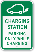Charging Station, Electric Car Parking While Charging Sign