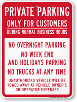 Private Parking Only For Customers Sign