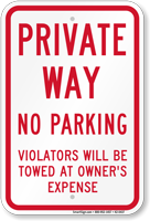 Private Way No Parking Sign