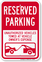 Reserved Parking, Vehicles Towed At Owner Expense Sign