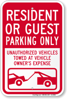 Resident Or Guest Parking Only Sign