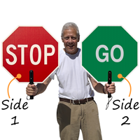Stop Go Double Sided Hand Held Sign With Handle