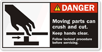 Moving Parts Crush Cut Keep Hands Clear Label