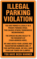 Custom Illegal Parking Violation Label, Add Your Address