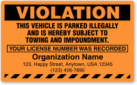 Custom This Vehicle Is Parked Illegally Violation Label