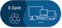 E Cycle Electronics Vinyl Recycling Sticker with Recycle Symbol