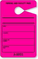 Parking Permit Hang Tag Sequentially Numbered