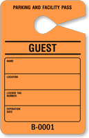 Parking Permit Hang Tag Sequentially Numbered