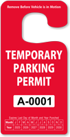 Temporary Parking Permit Rearview Mirror Jumbo Hang Tag