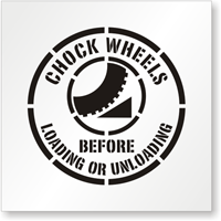 CHOCK WHEELS BEFORE LOADING OR UNLOADING Floor Stencil