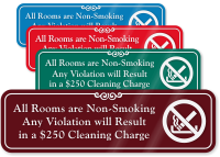 Rooms Are Non Smoking Violation Cleaning Charge Sign