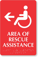 Area Of Rescue Assistance Accessible Symbol Left Arrow Sign