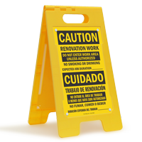 Bilingual Renovation Work No Smoking Standing Floor Sign
