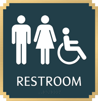Restroom with Male/Female/ISA Handicapped Graphic Braille Sign