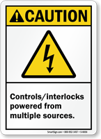 Controls Interlocks Powered From Multiple Sources Caution Sign