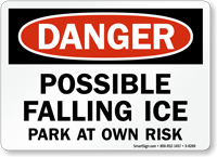 Danger Falling Ice Parking Sign