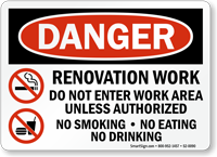 Renovation Work No Smoking OSHA Danger Sign