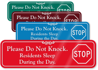 Do Not Knock Residents Sleep During Day Sign